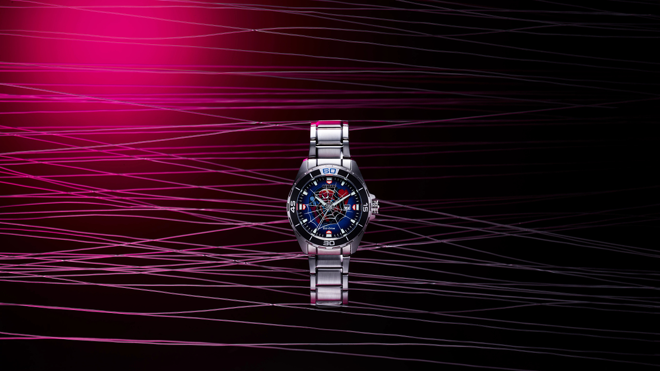 Spider Man Blue Dial Stainless Steel Bracelet BM7610 52W CITIZEN